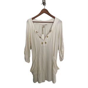 Saint Tropez West Ivory Grommet Neckline Swim Cover Up Tunic Top Size M
